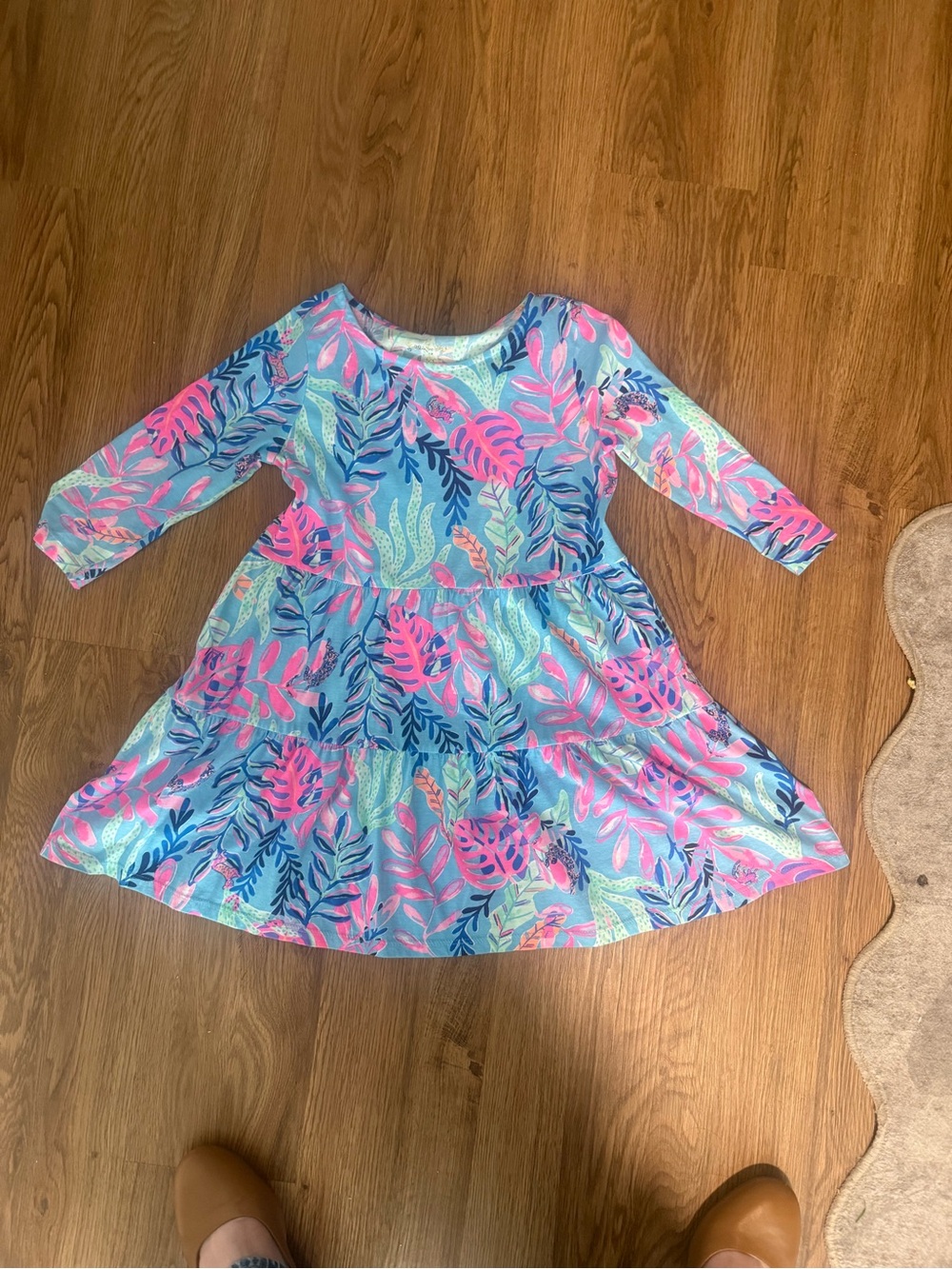 Lilly Pulitzer Pink & Aqua Leaf-Print Tiered Knit Dress